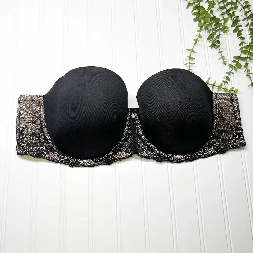 Torrid Curve Black & Cream Lace Trim Strapless Bra Women's Plus Size 42C